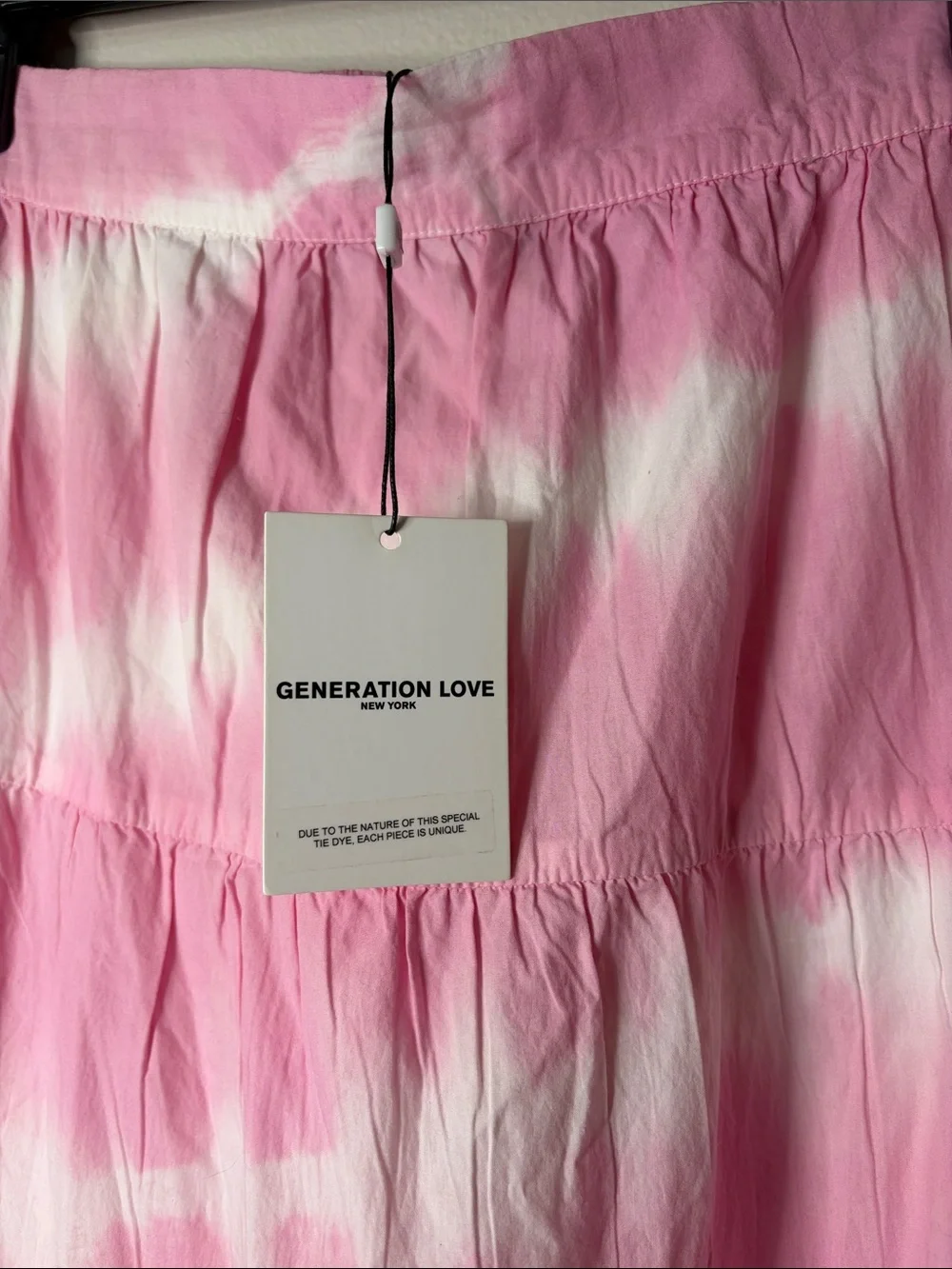 Generation Love Pink and White Tie-Dye Tiered Maxi “Dalia Skirt” - $185